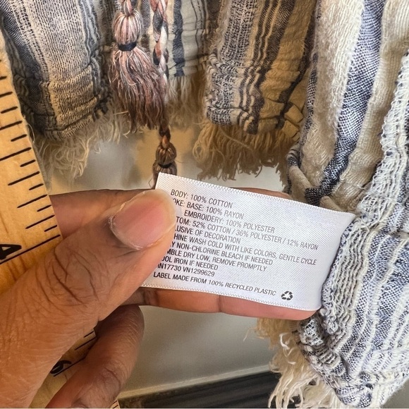 Knox Rose Boho Fringe 3/4 Sleeve Cardigan Size XL Blue Orange Eccentric Womens - Picture 4 of 9